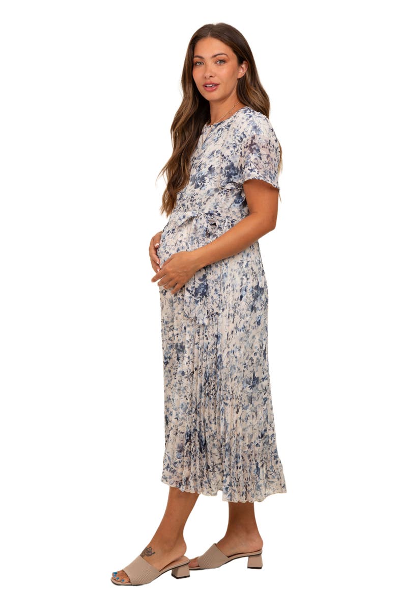 PinkBlush Floral Pleated Midi Dress, Alternate, color, Cream