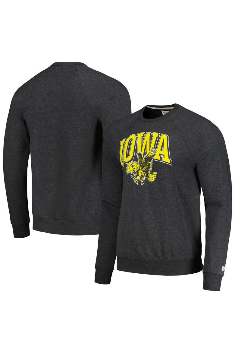 Men's Homefield Heather Charcoal Iowa Hawkeyes Tri-Blend Crewneck Pullover Sweatshirt, Alternate, color, Heather Charcoal
