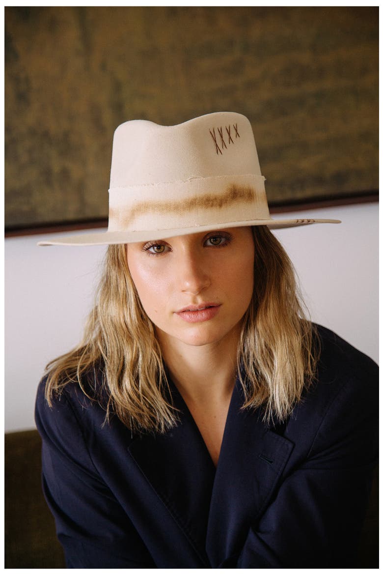 Distressed Wool Fedora, Alternate, color, OFF WHITE