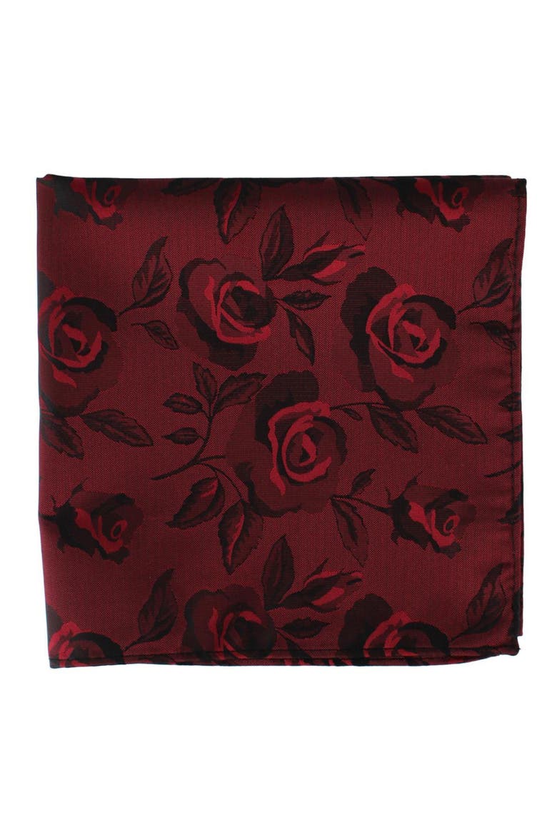 Rose Print Tone on Tone Pocket Square, Alternate, color, Red