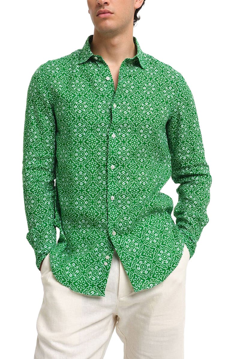 Peninsula Swimwear Filicudi Linen Shirt, Main, color, Green Multicolor
