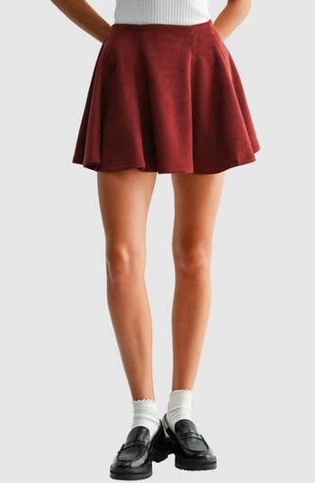 Lush Faux Suede Flare Miniskirt In Cherry Brown