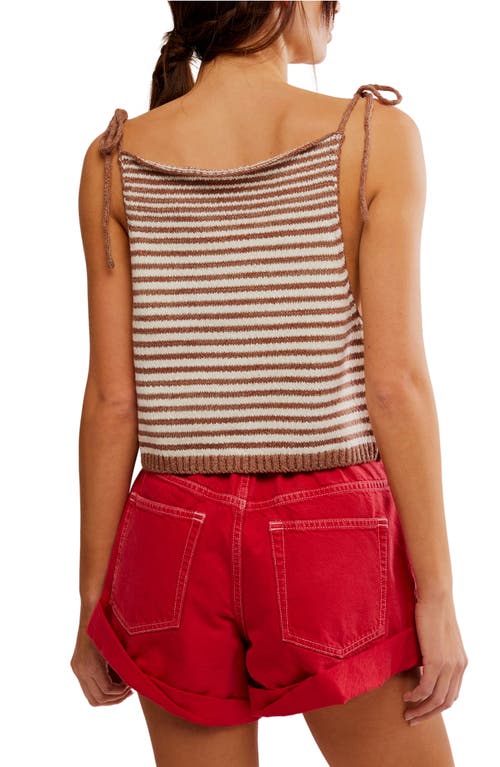 Free People Claire Stripe Knit Crop Camisole In White Praline Combo