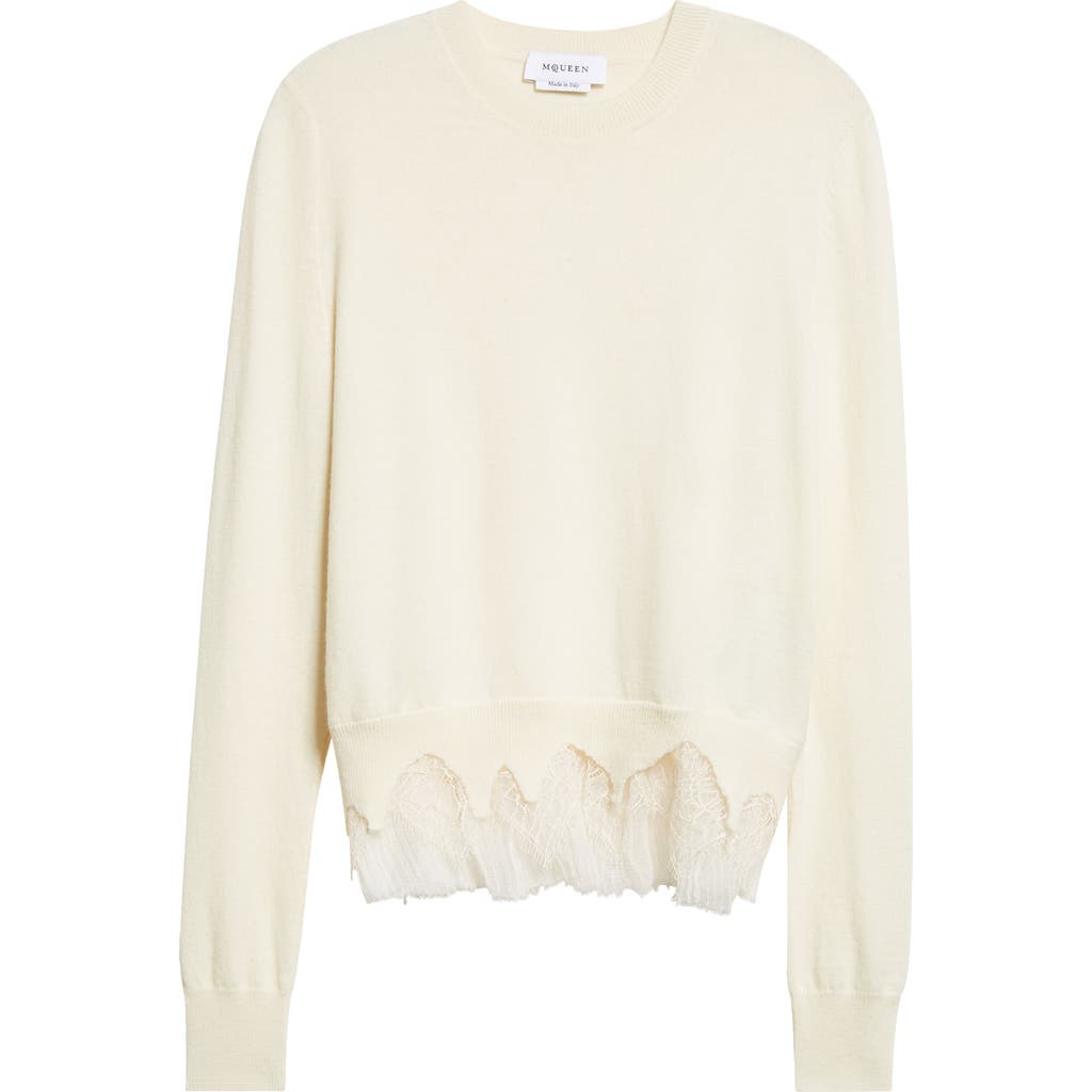 Alexander Mcqueen Mcqueen Cobweb Lace Wool & Cashmere Sweater In White