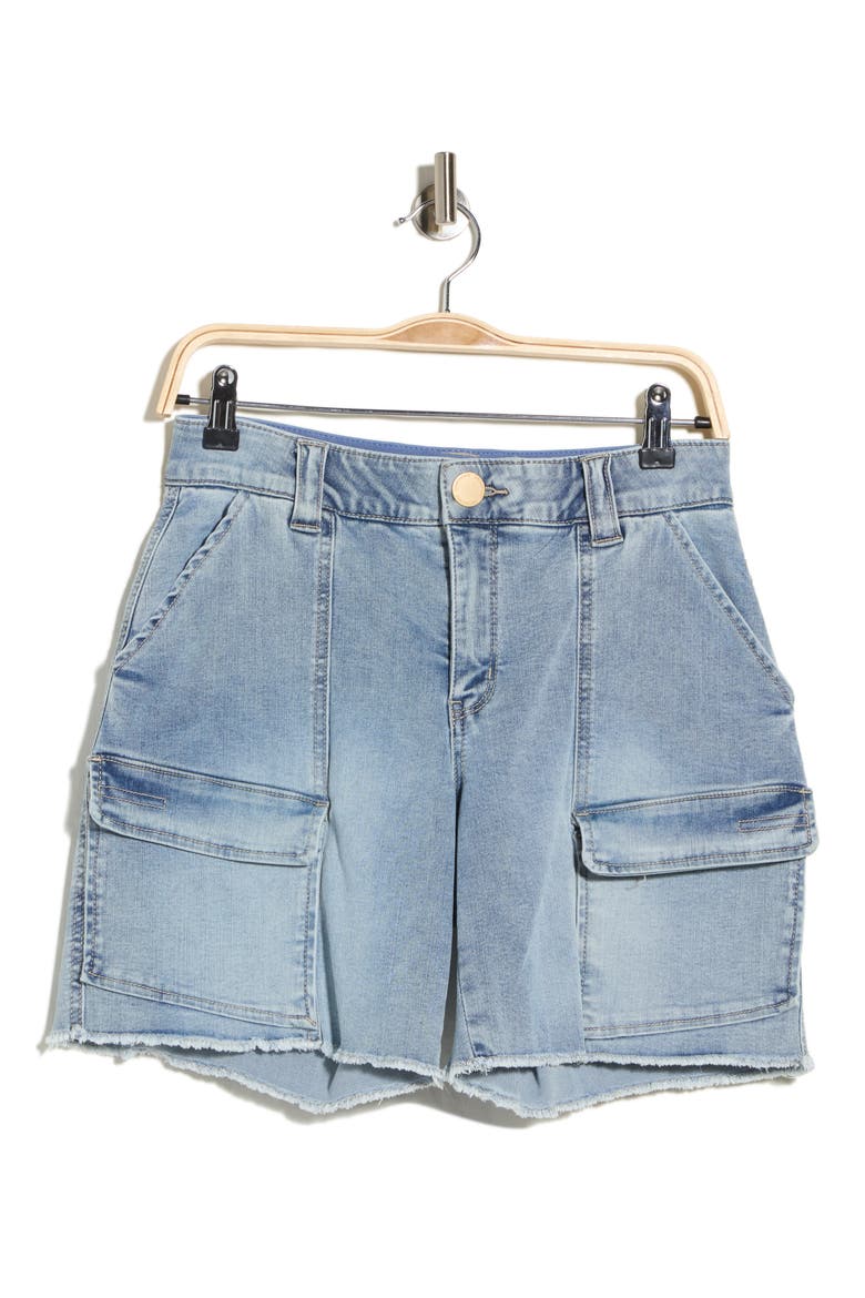 Fray Hem Cargo Shorts, Alternate, color, LIGHT BLUE