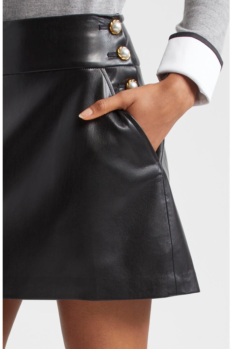Donald Side Button Faux Leather Miniskirt, Alternate, color, BLACK