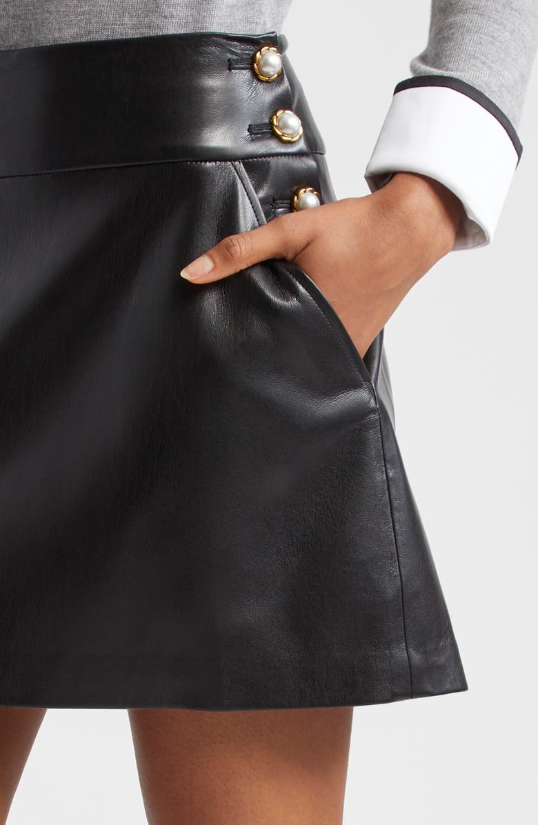 Alice + Olivia Donald Side Button Faux Leather Miniskirt, Alternate, color, 
