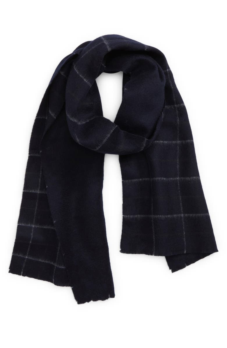 Vince Creekside Plaid Double Face Wool & Cashmere Scarf, Main, color, Navy