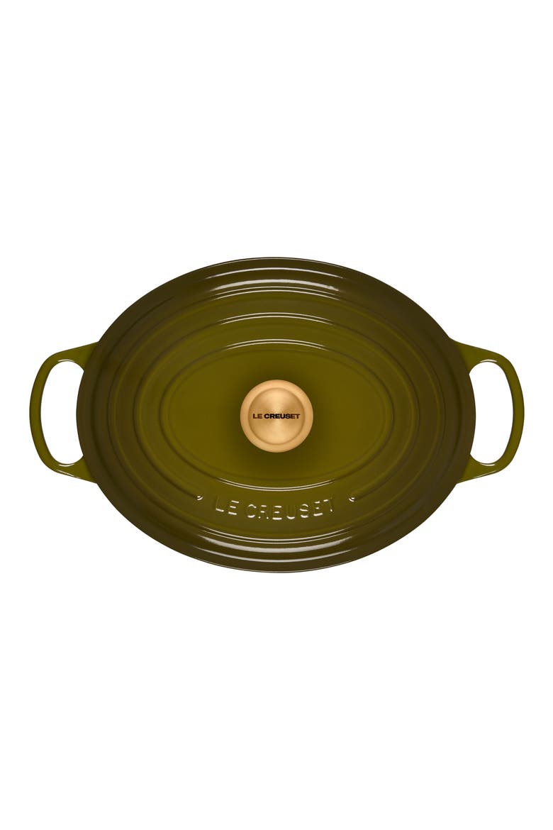Signature 6.75-Quart Oval Enamel Cast Iron French/Dutch Oven with Lid, Alternate, color, OLIVE