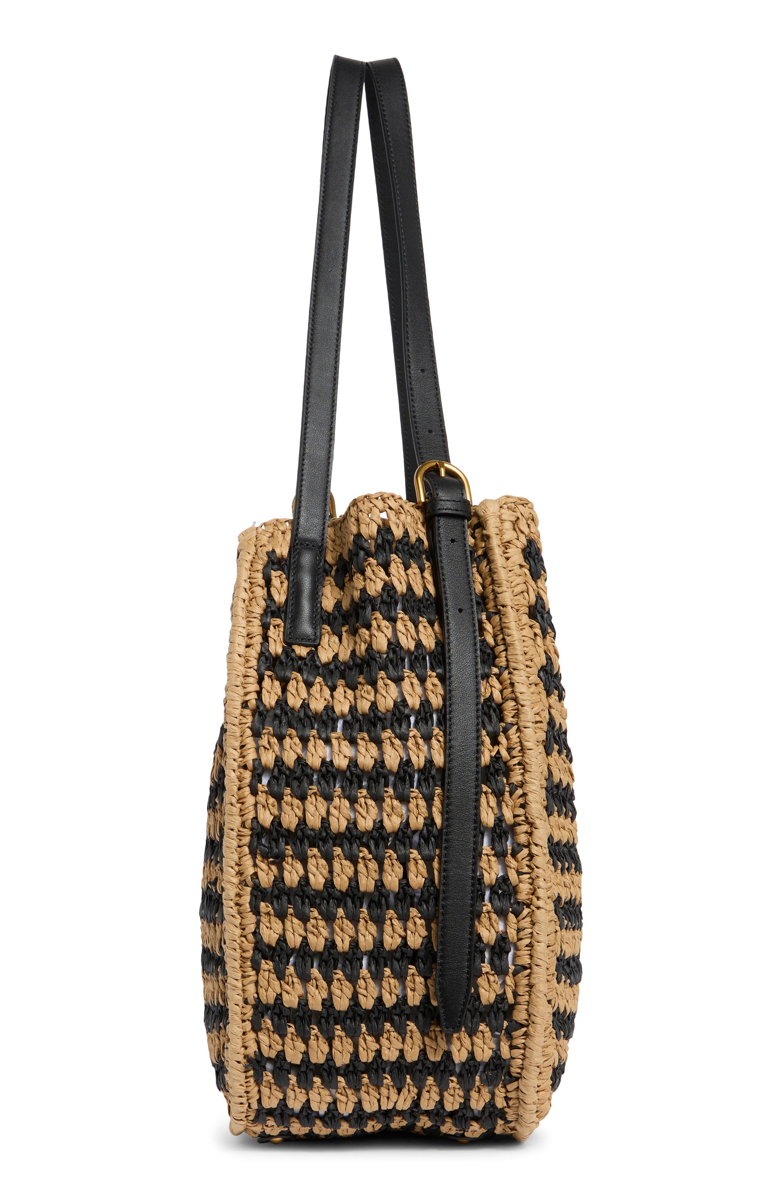 rag & bone Large River Raffia Tote, Alternate, color, Black Mult