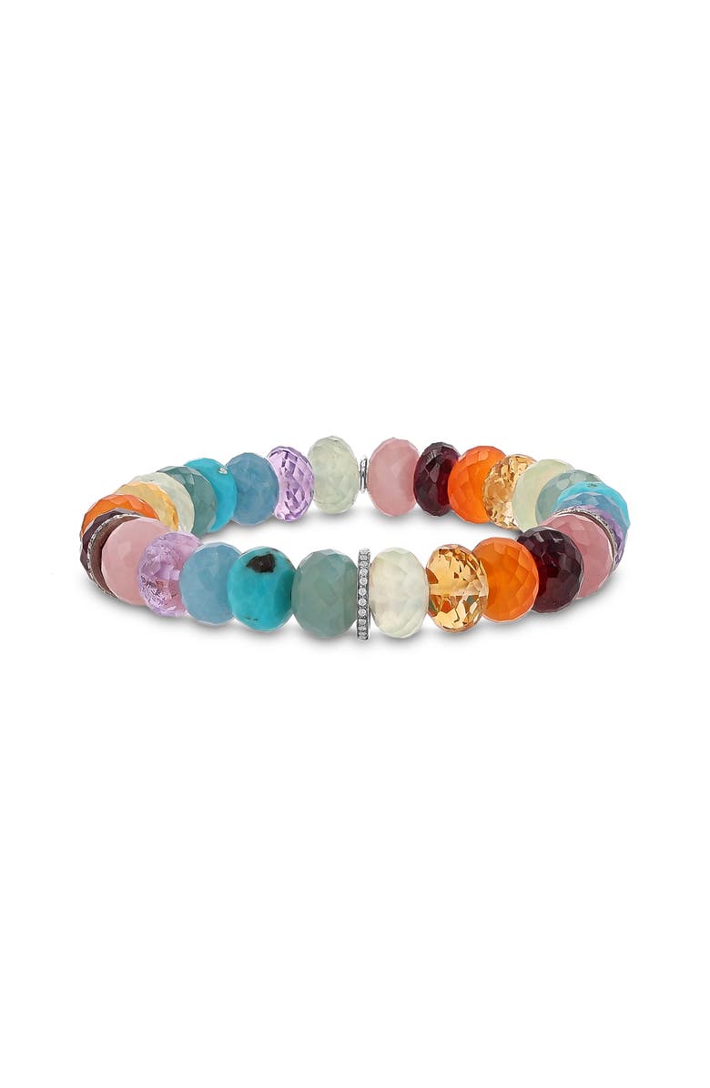 Sheryl Lowe Rainbow Mix 10MM Bead Bracelet With 3 Diamond Rondelles, Main, color, Rainbox Mix / Sterling Silver