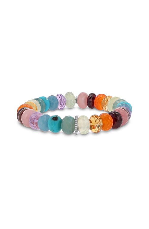 Sheryl Lowe Rainbow Mix 10mm Bead Bracelet With 3 Diamond Rondelles In Multi