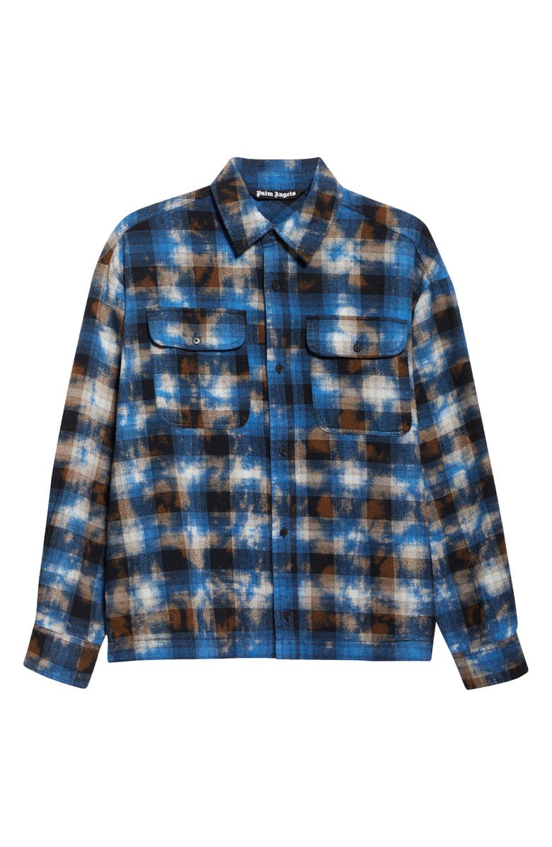 Palm Angels Curved Logo Plaid Button-Up Shirt, Alternate, color, 