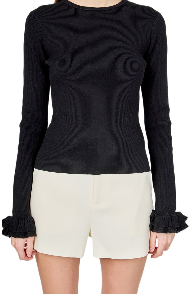 Ruffle Cuff Knit Top, Alternate, color, BLACK