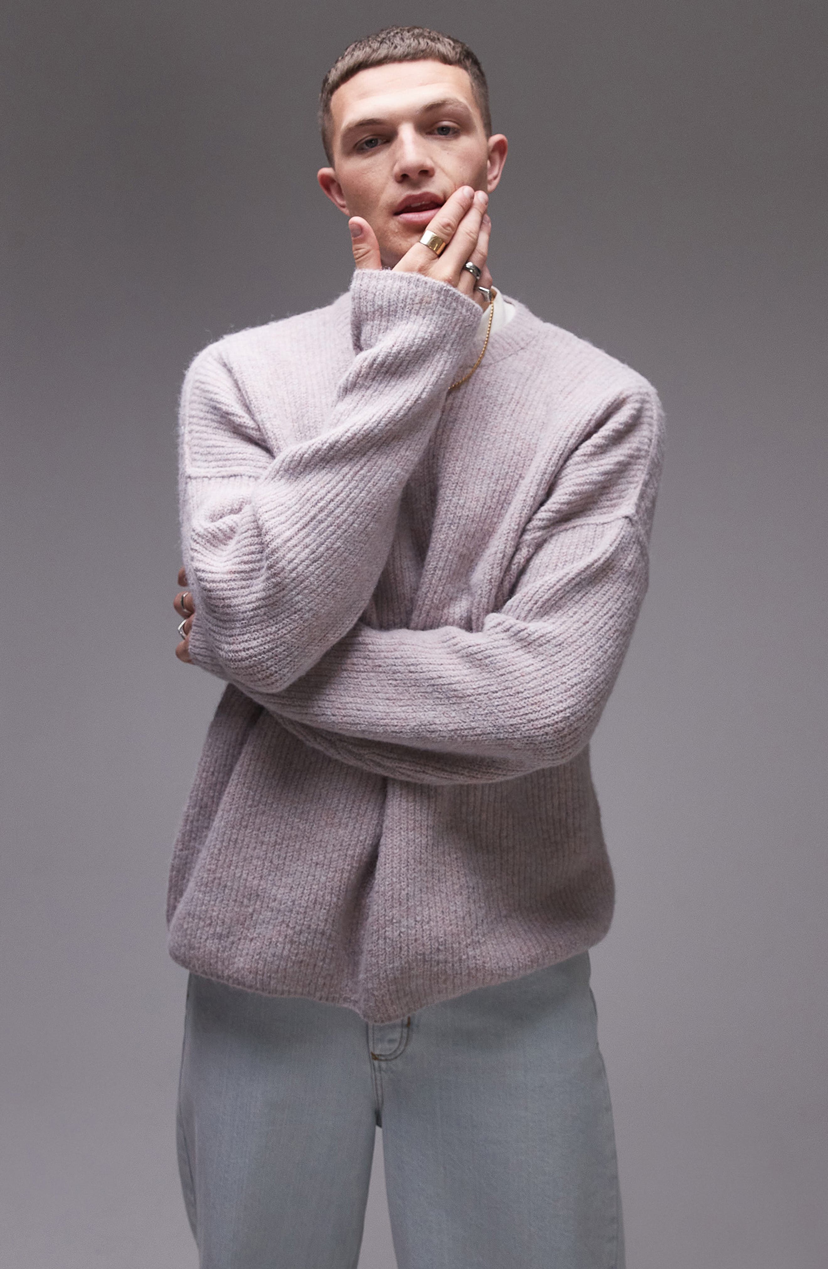 Topman Brushed Relaxed Fit Sweater in Pink 