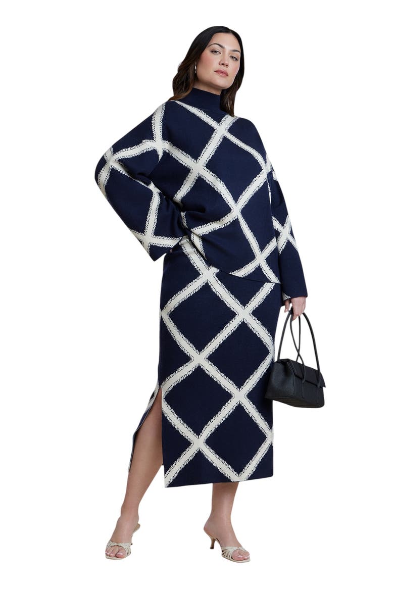 Intarsia Sweater Skirt, Alternate, color, NAVY/WHITE GRID