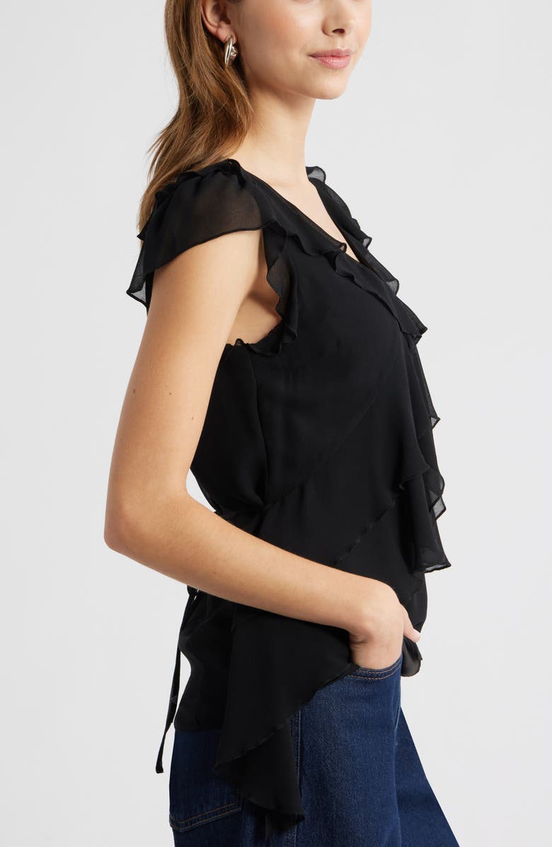 Open Edit Chiffon Ruffle Top, Alternate, color, Black