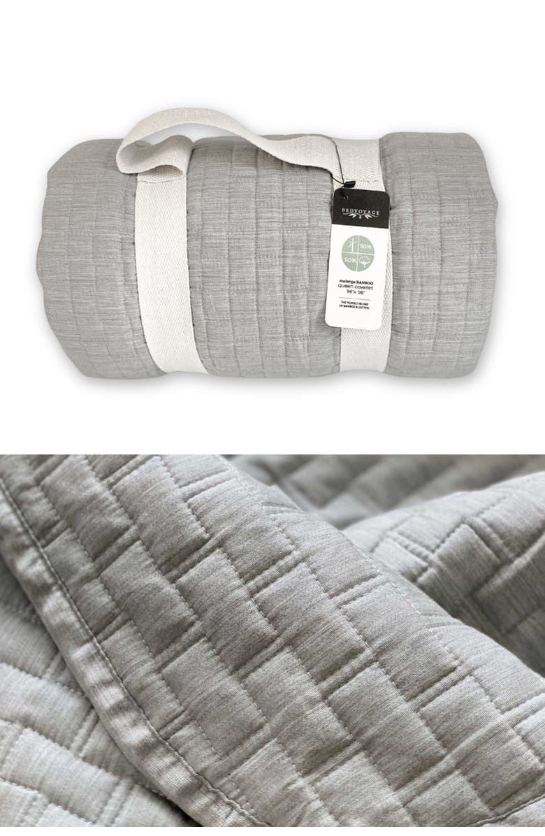 BedVoyage Melange Viscose Cotton Blend Breathable Quilted Coverlet, Alternate, color, Silver