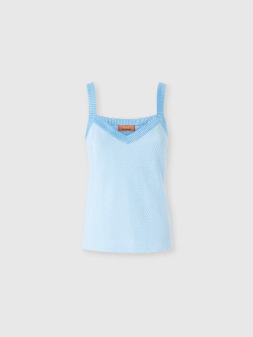 Shop Missoni Tone-on-tone Zigzag Cotton And Viscose Tank Tops In Light Blue