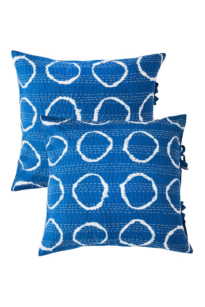 Circles Kantha Set of 2 Cotton Shams, Main, color, INDIGO