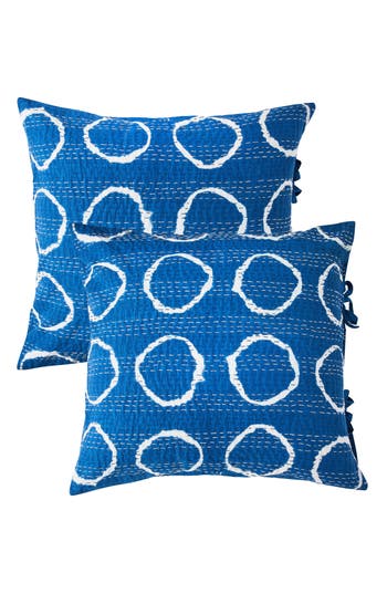 Melange Home Circles Kantha Set Of 2 Cotton Shams In Indigo