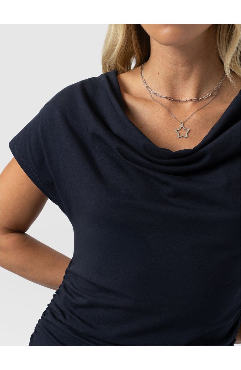 Saint + Sofia Laurie Cowl Neck Dress, Alternate, color, Navy