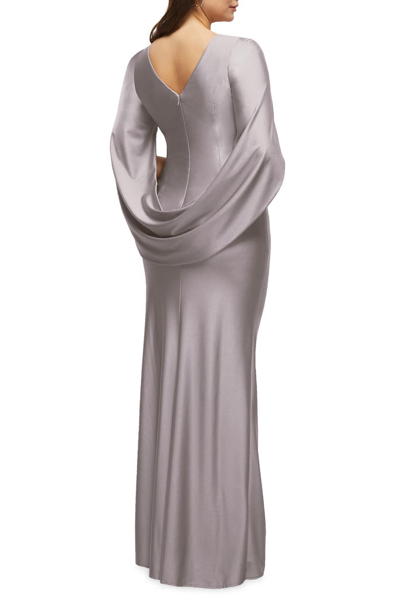 Cape Sleeve Satin Gown, Alternate, color, CASHMERE GRAY