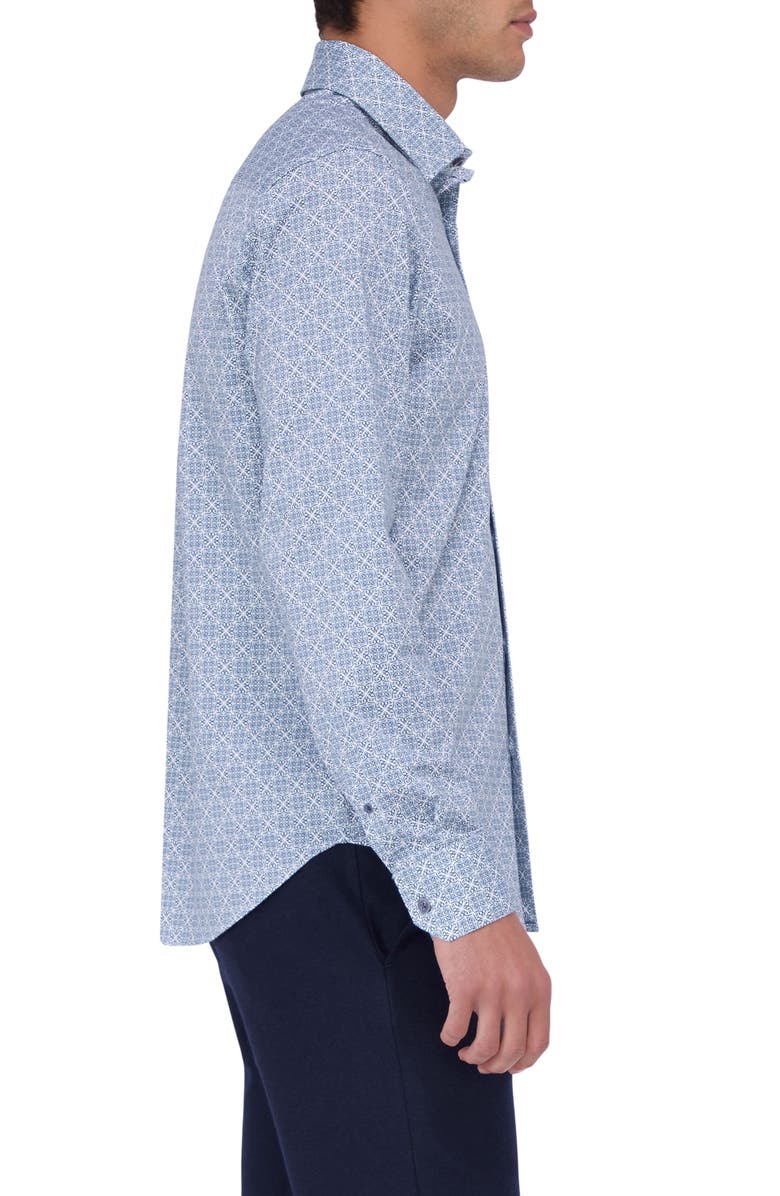 Bugatchi James OoohCotton<sup>®</sup> Geo Print Button-Up Shirt, Alternate, color, Dusty Blue