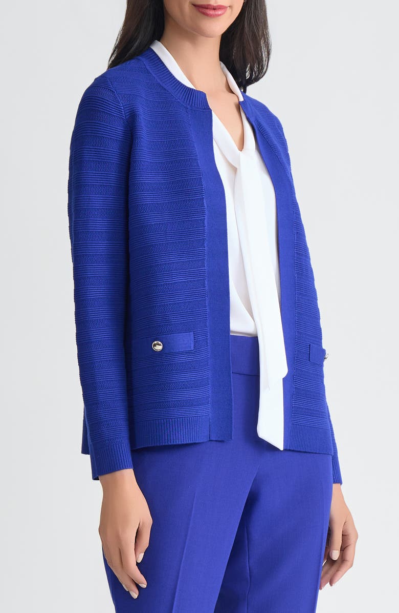 KASPER Kissing Front Ottoman Stitch Cardigan, Alternate, color, Royal Signature