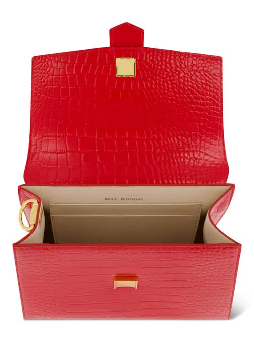 Mac Duggal Crocodile Leather Buckle Detail Medium Handbag In Cherry