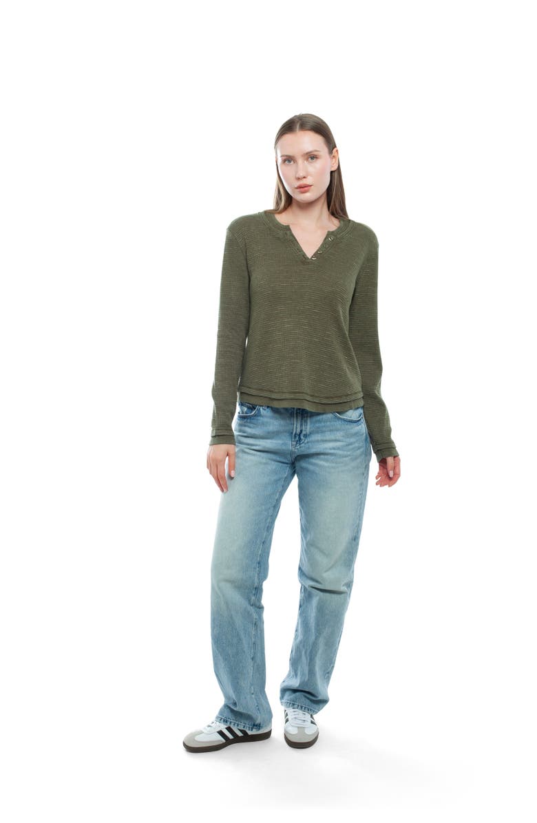 WILT Clothing Long Sleeve Henley Mock Double Layer Tee, Alternate, color, Eggnogg