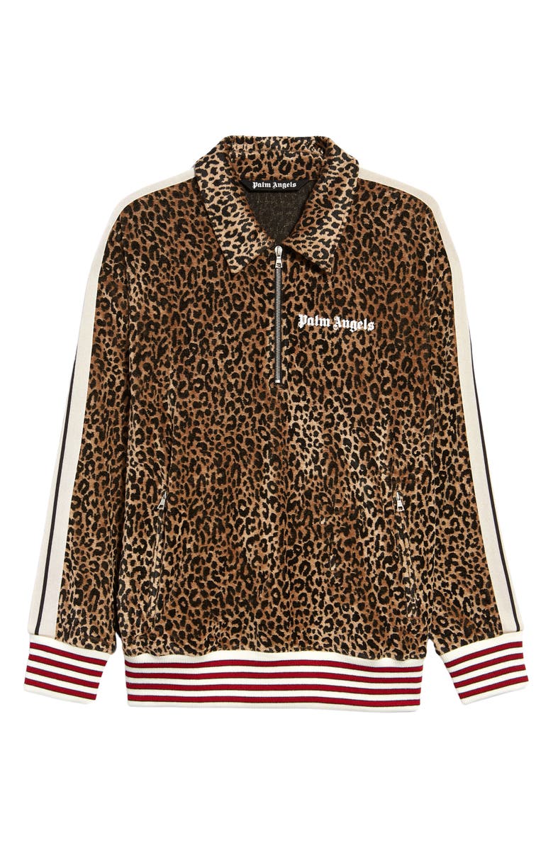 Palm Angels Men's Leopard Jacquard Quarter Zip Track Jacket, Main, color, 
