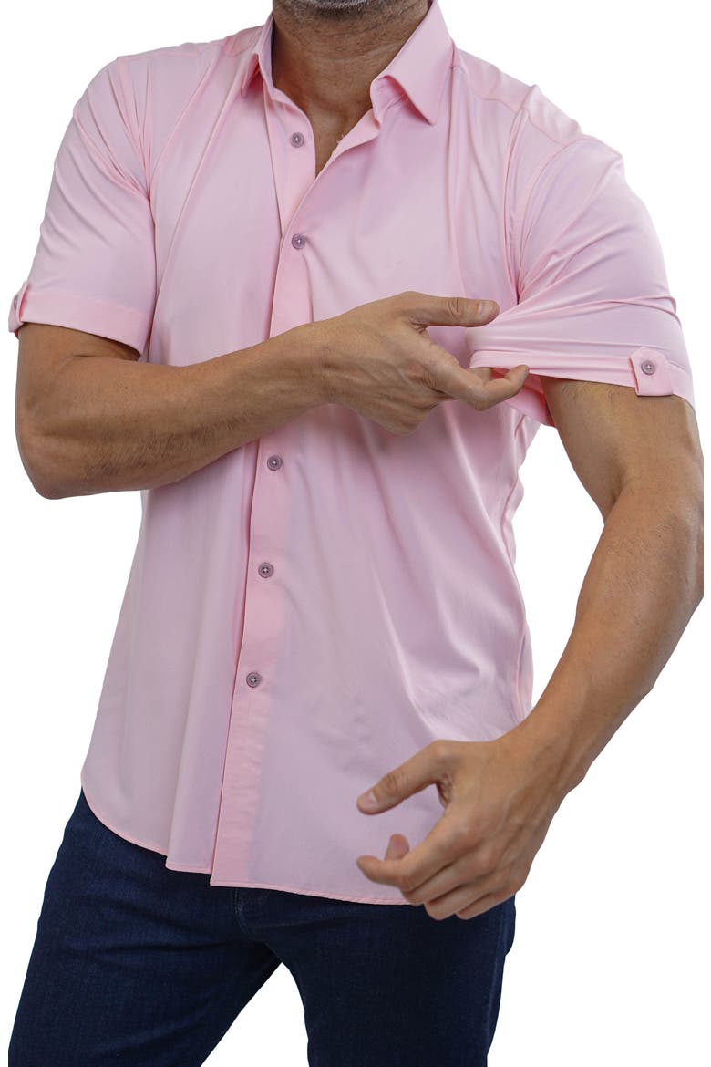 Galileo Stretchcore Short Sleeve Performance Button-Up Shirt, Alternate, color, PINK
