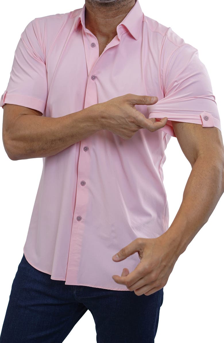 Maceoo Galileo Stretchcore Short Sleeve Performance Button-Up Shirt, Alternate, color, Pink