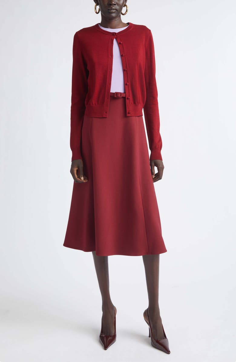 Carolina Herrera Colorblock Belted Stretch Wool Midi Dress, Alternate, color, Rioja Multi