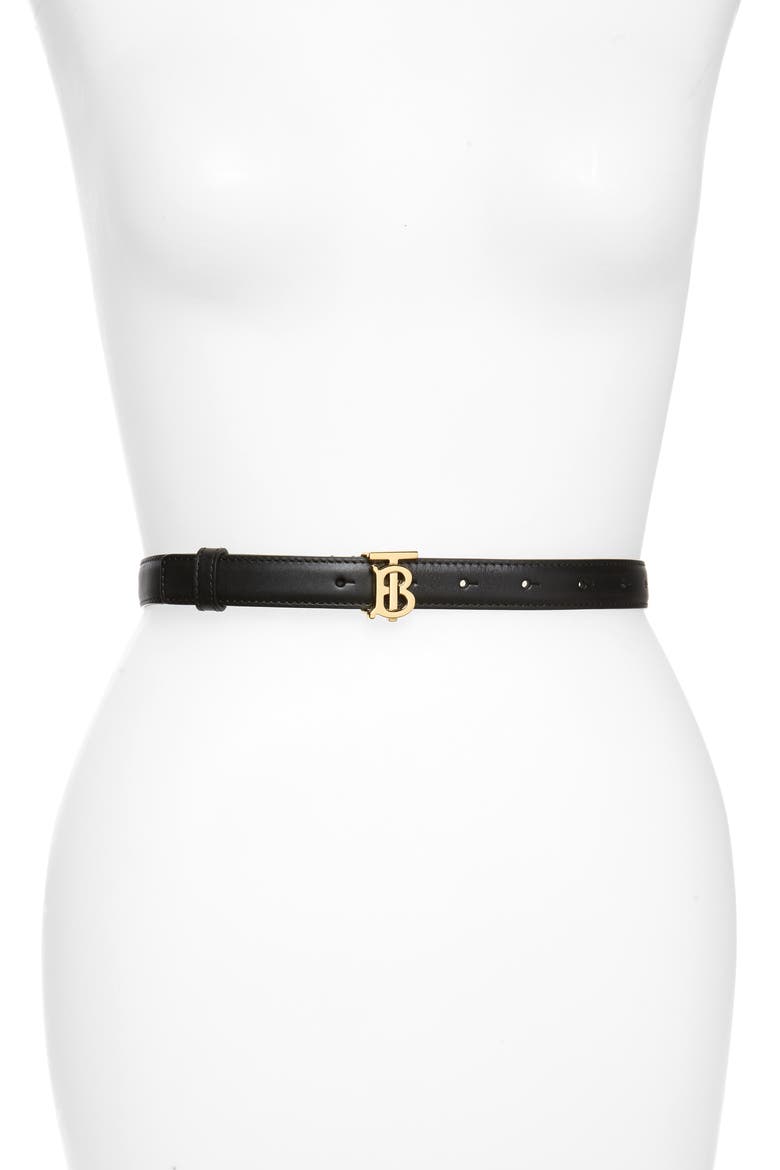 Monogram Motif Leather Belt, Main, color, BLACK/ LIGHT GOLD