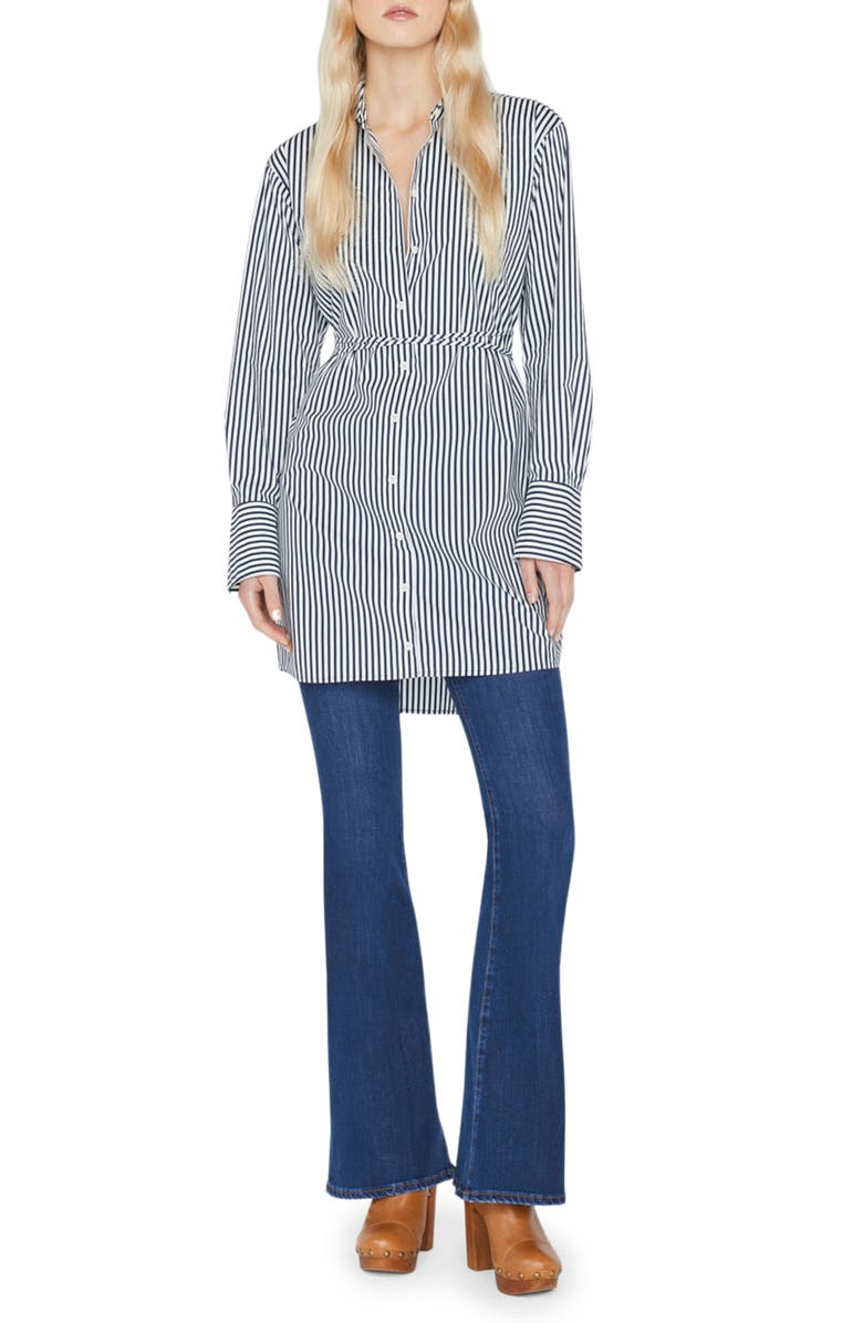 FRAME Stripe Tie Waist Long Sleeve Organic Cotton Shirtdress, Main, color, 