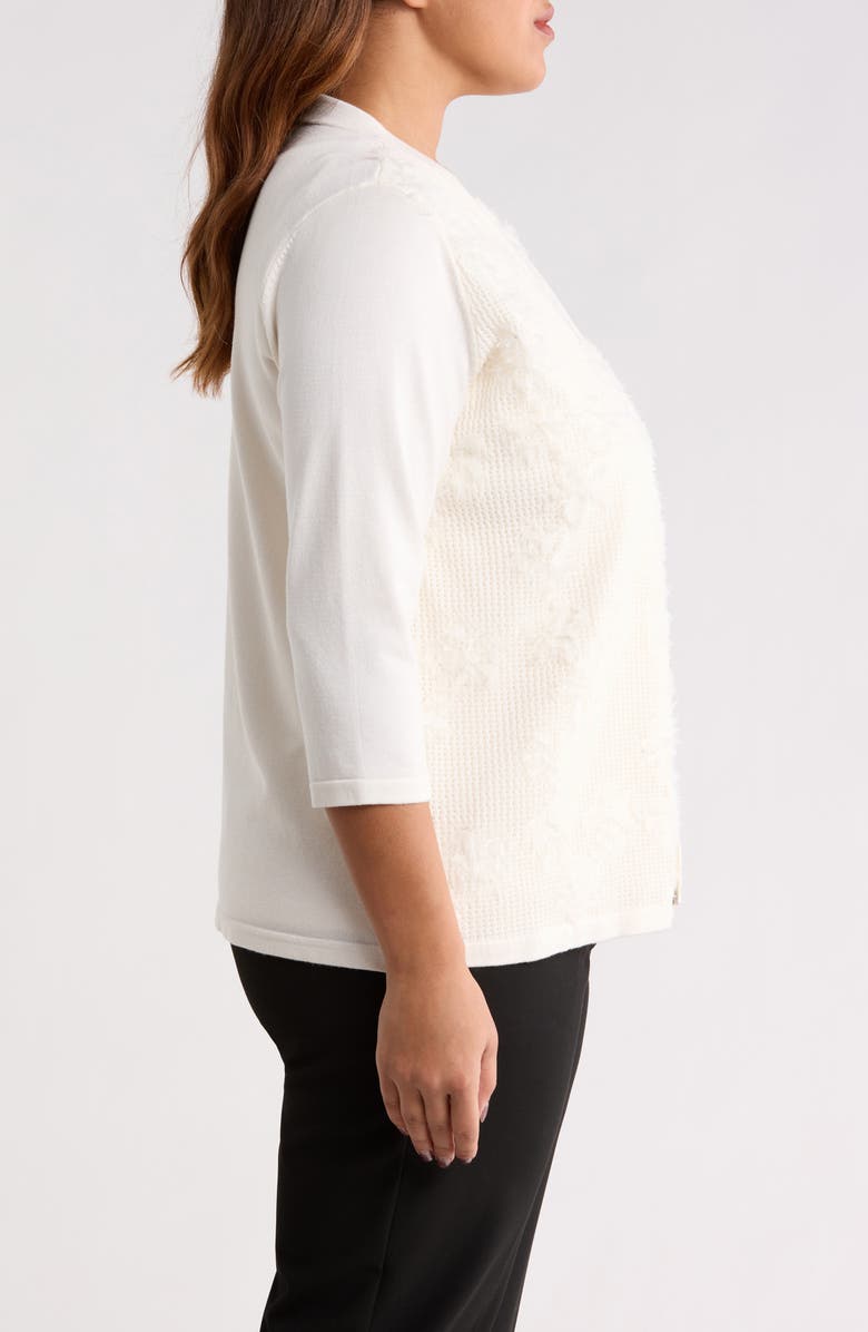 Anne Klein Kissing Front Appliqué Cardigan, Alternate, color, White Dove