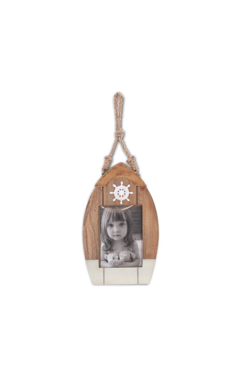 Beachcombers 9.45" MDF Boat Shape Hanging Photo Frame Picture Holder, Main, color, Brown
