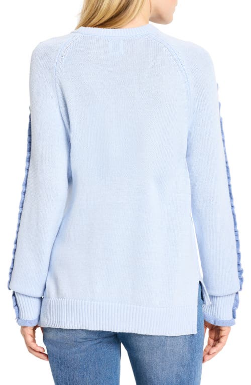 Nic + Zoe Nic+zoe Ruffle Trim Cotton & Cashmere Blend Sweater In Blue