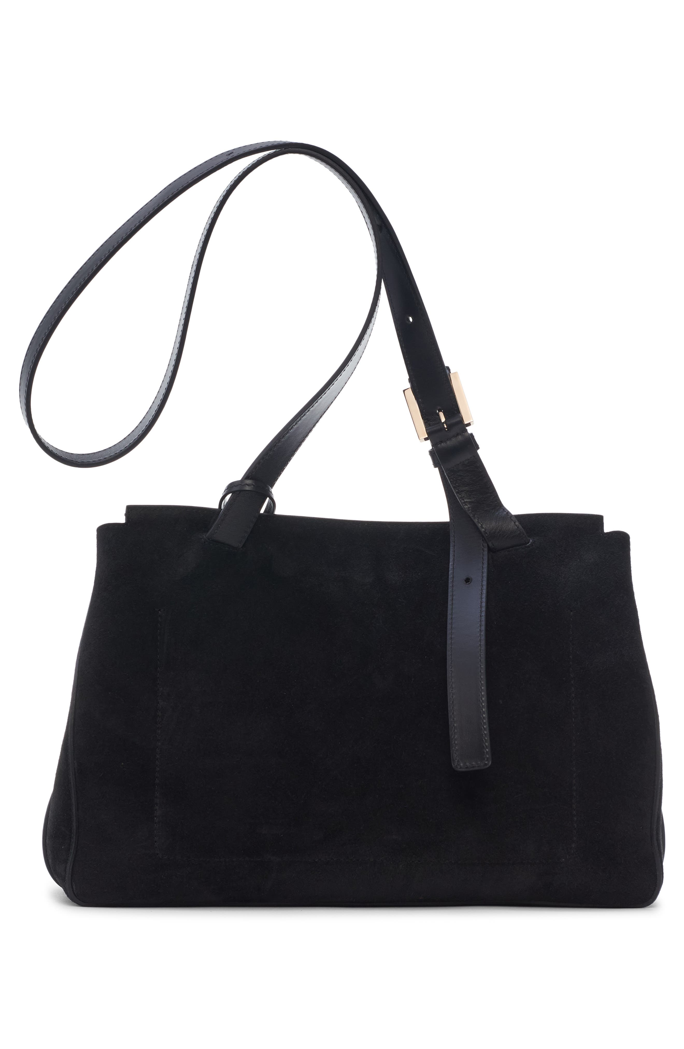 TOM FORD Medium Suede Besace Shoulder Bag, Alternate, color, Black