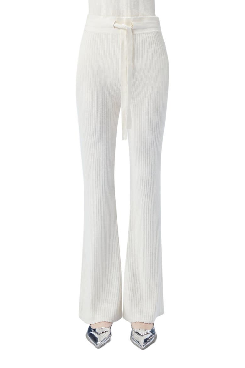 Drawstring Ribbed Cotton Silk Cashmere Blend Flares, Alternate, color, whisper white