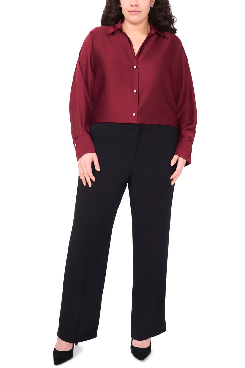 Charmeuse Button-Up Shirt, Alternate, color, BURGUNDY