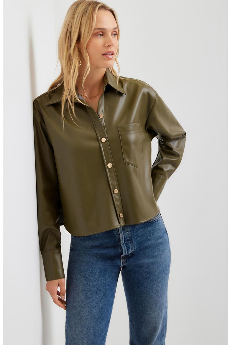 Victoria Faux Leather Button-Up Shirt, Alternate, color, MOSS