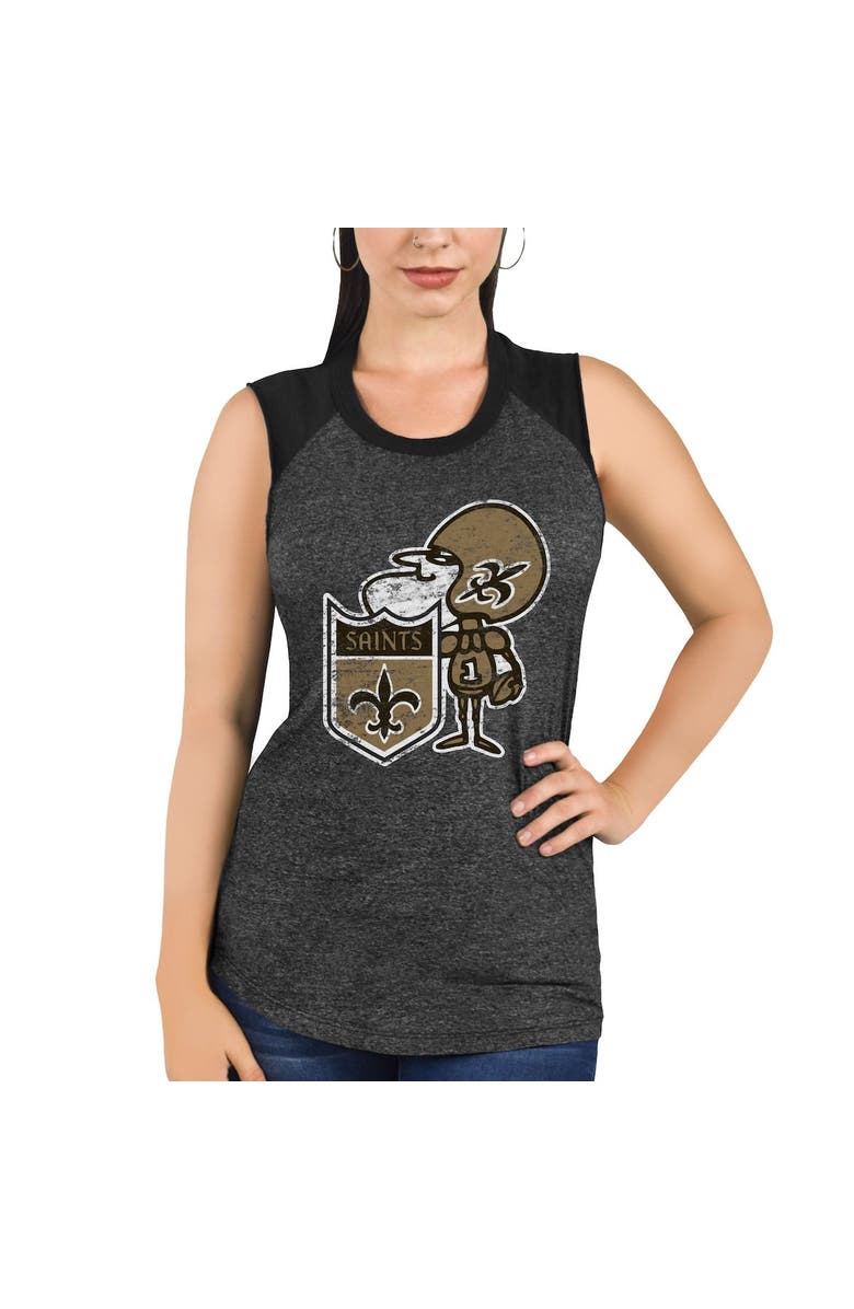 Majestic Threads Women's Majestic Threads Black New Orleans Saints Retro Tri-Blend Raglan Muscle Tank Top, Alternate, color, 
