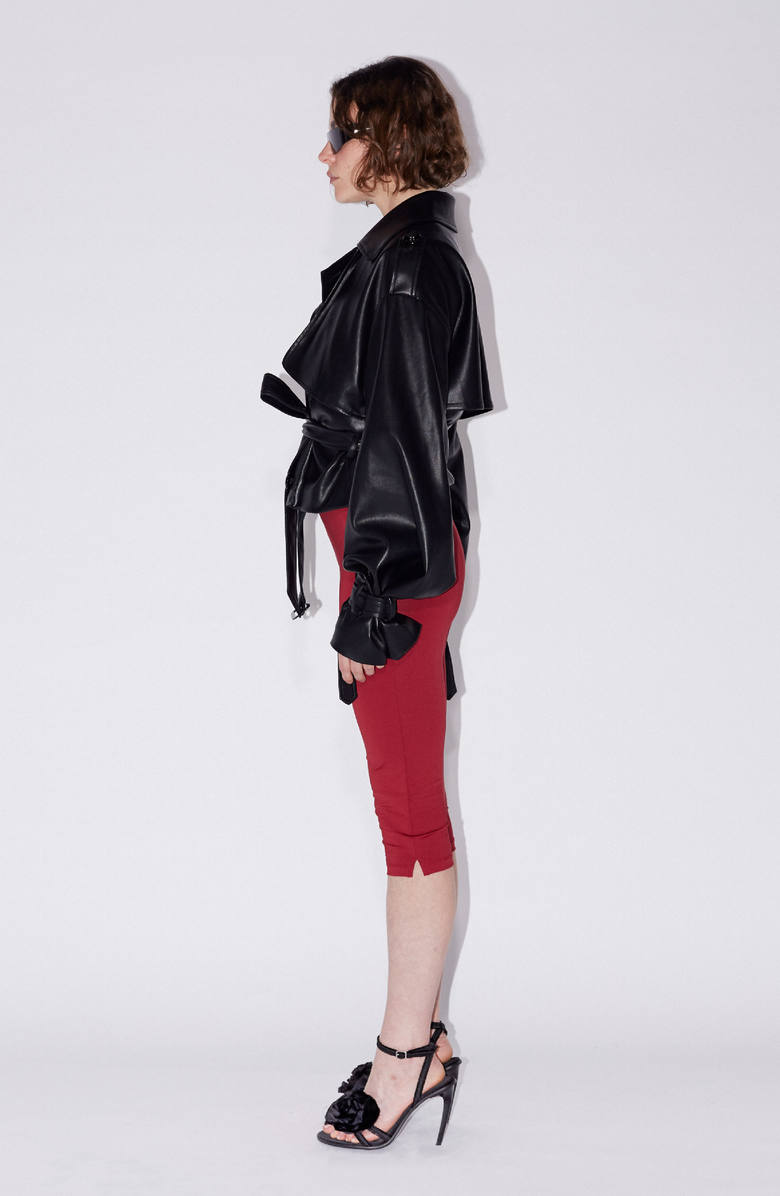 SAEMDI Cropped PU Trench Jacket, Alternate, color, Black