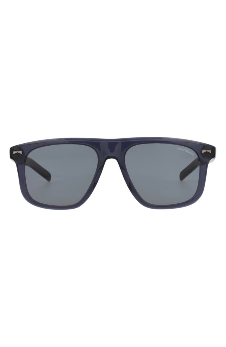 Montblanc 55mm Flat Top Square Sunglasses, Main, color, Blue Blue Blue