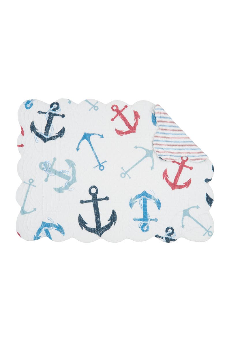 Anchors Away Cotton Quilted Rectangular Reversible Placemats Set of 6, 13" x 19", Alternate, color, Blue