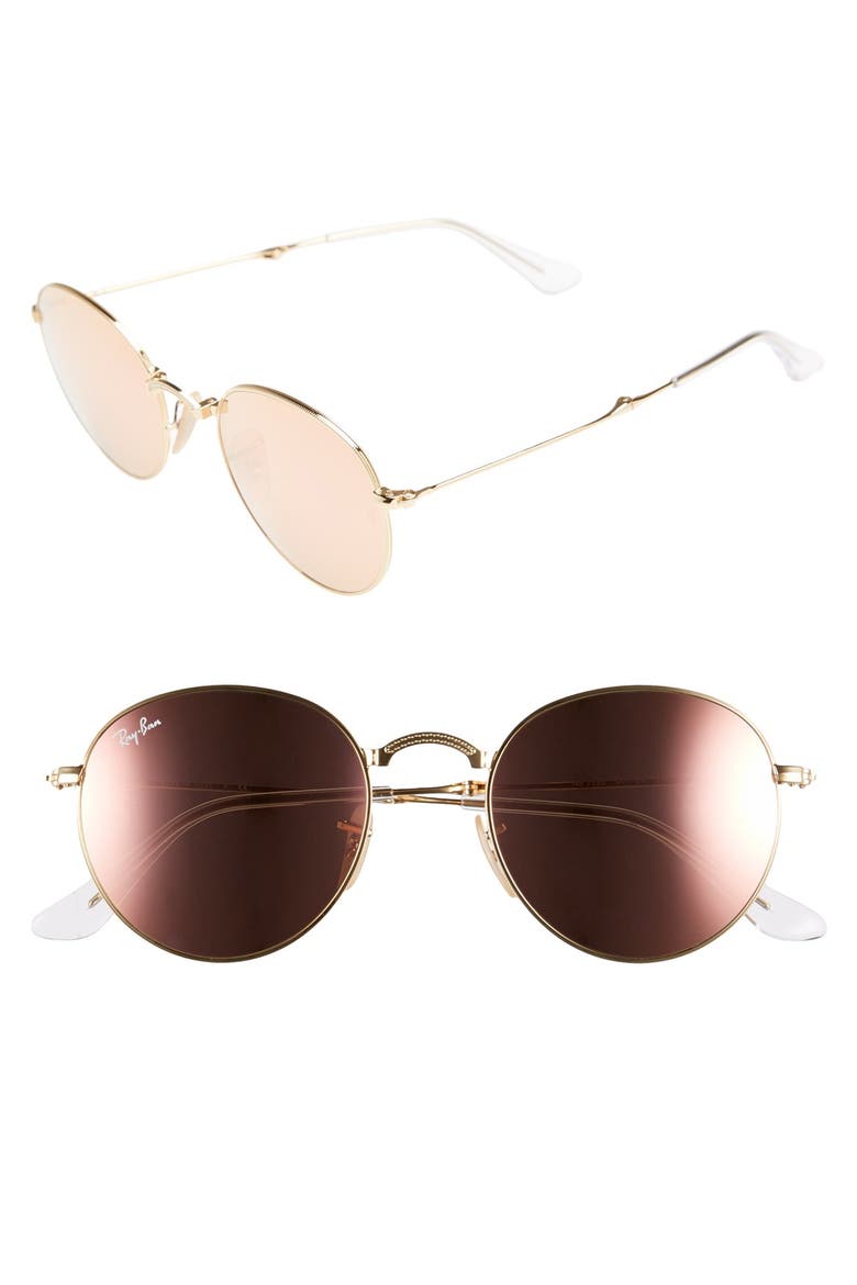 Icons 50mm Folding Sunglasses, Main, color, GOLD/ BROWN MIRROR PINK