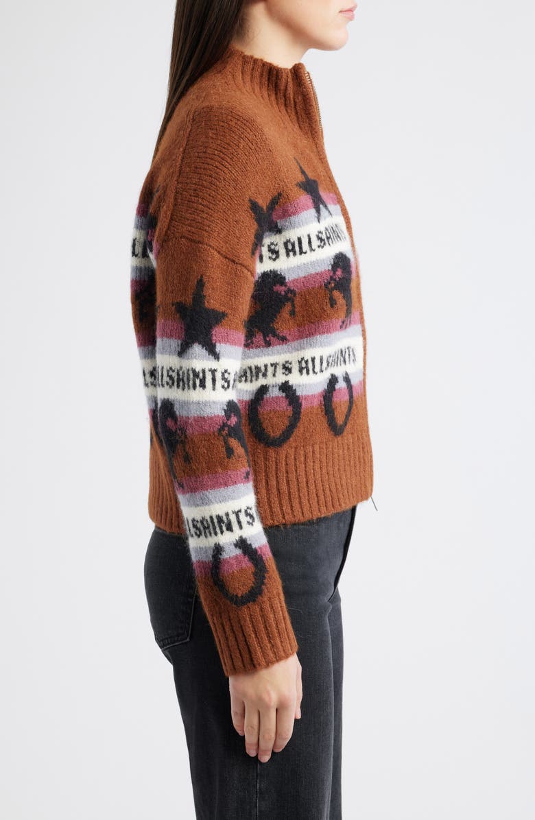 AllSaints Epona Stripe Crop Jacquard Sweater, Alternate, color, Cognac Brown